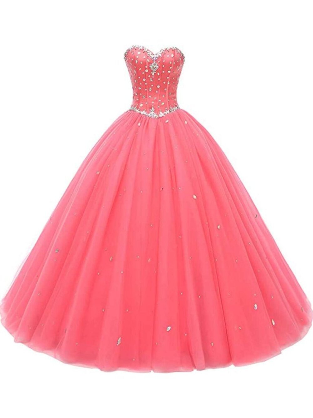 Coral Quinceanera Ball Gown Sweetheart Tulle Long Prom Sweet 16 Dress Sz 4-20